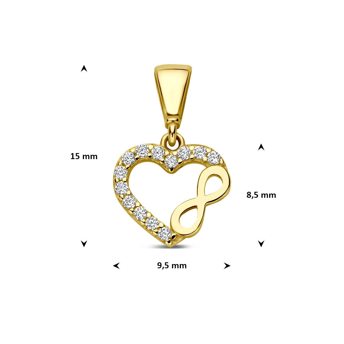 pendentif cœur en or jaune 9k avec infini et zircone