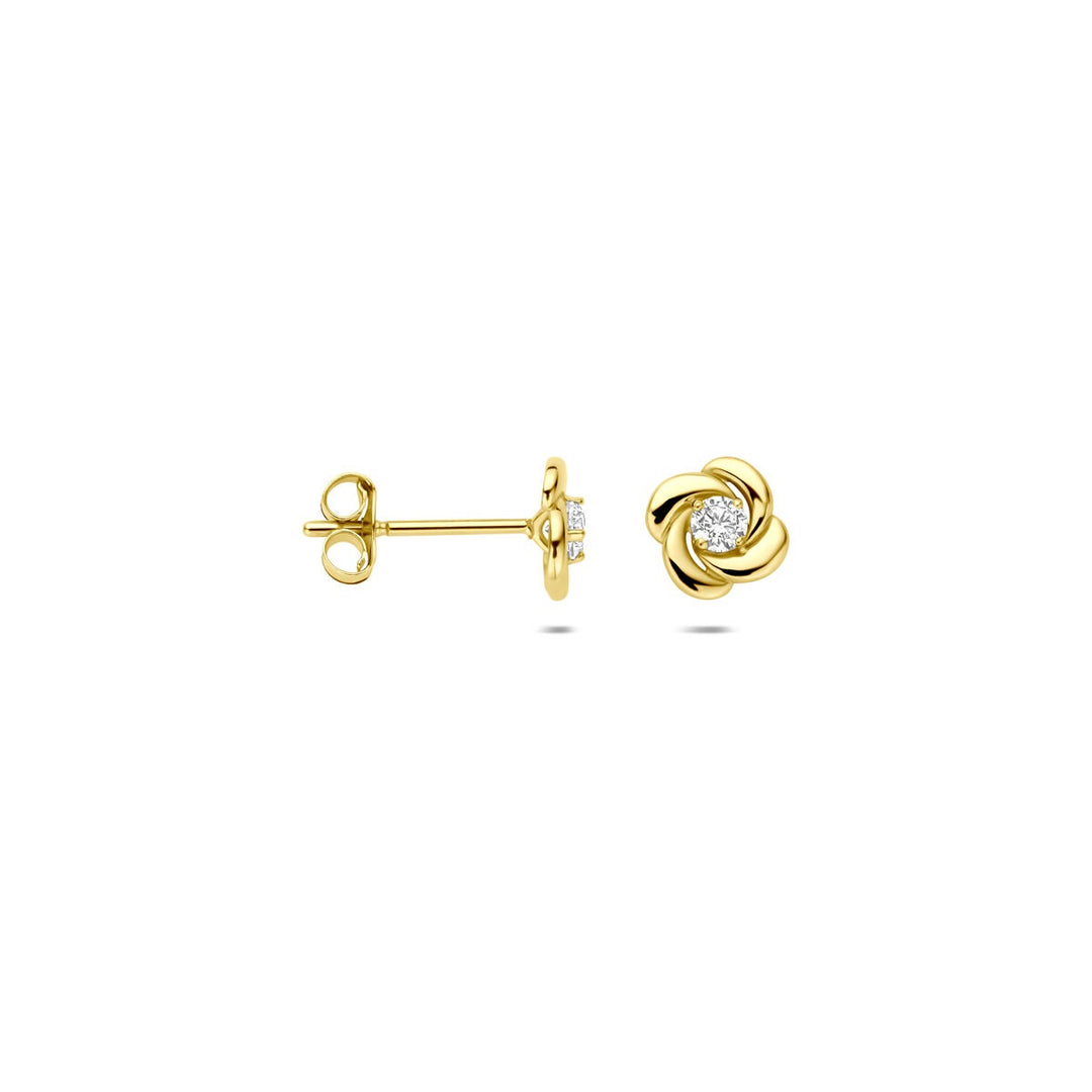 Geelgouden oorknoppen met zirkonia – 14k, chaton 4-poots