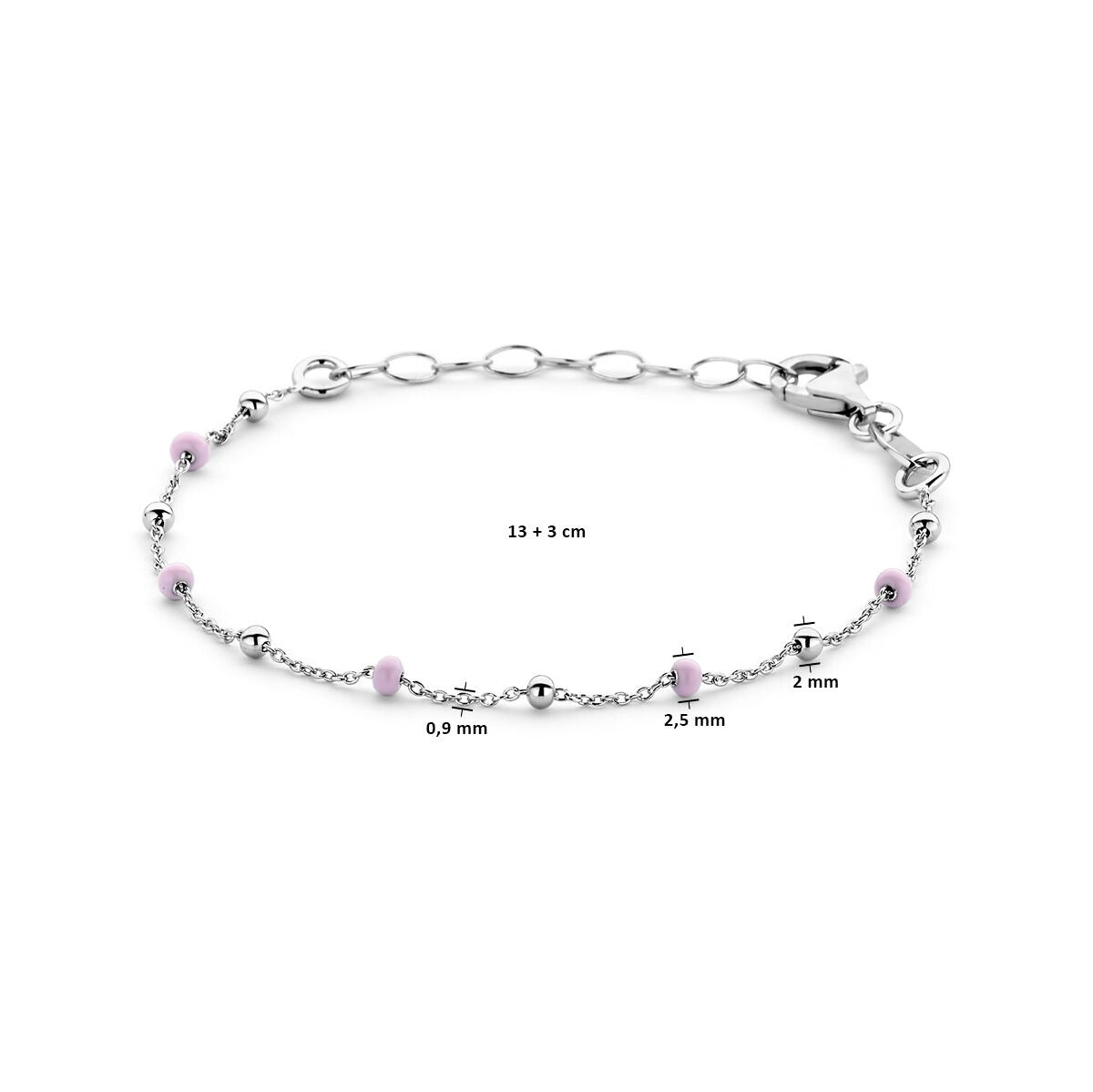 Bracelet pour enfant en argent rhodié avec des billes en émail rose