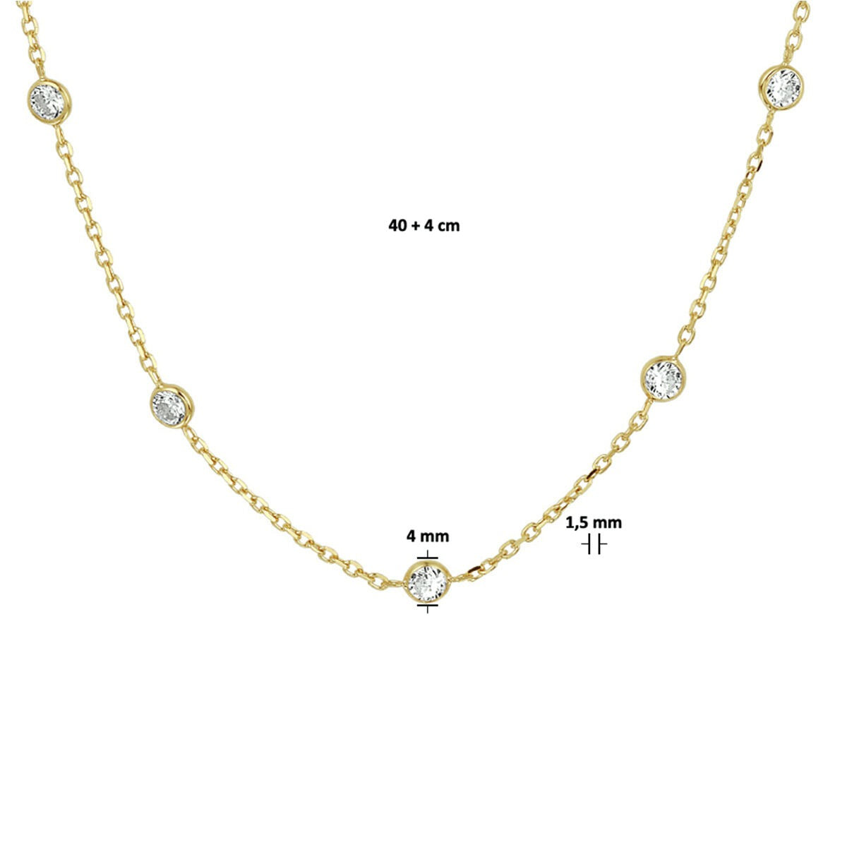 Collier en argent plaqué or avec zircone – 40-44 cm