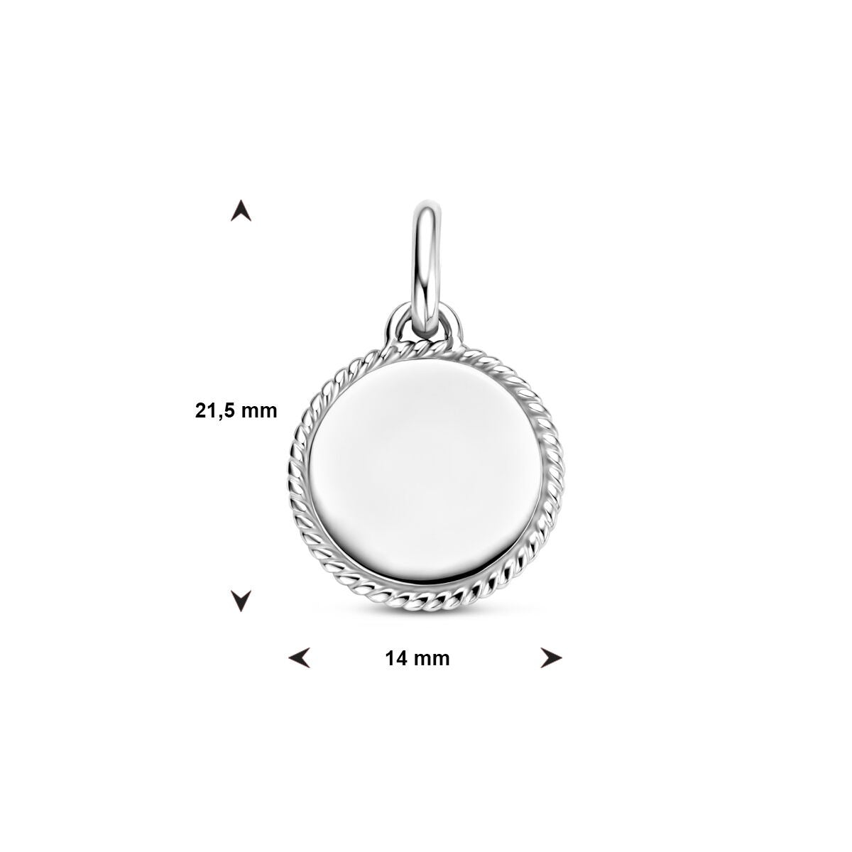 Pendentif gravé rhodié argent rond – 19.5mm