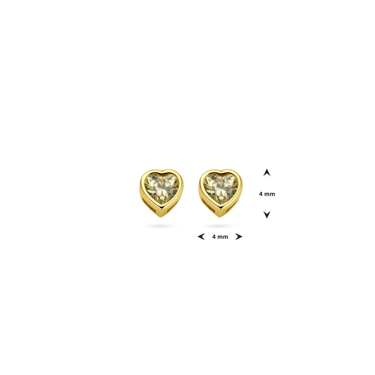 Puces d'oreilles pour enfant en or jaune 14k avec zircone rouge - forme de cœur 4x4mm
