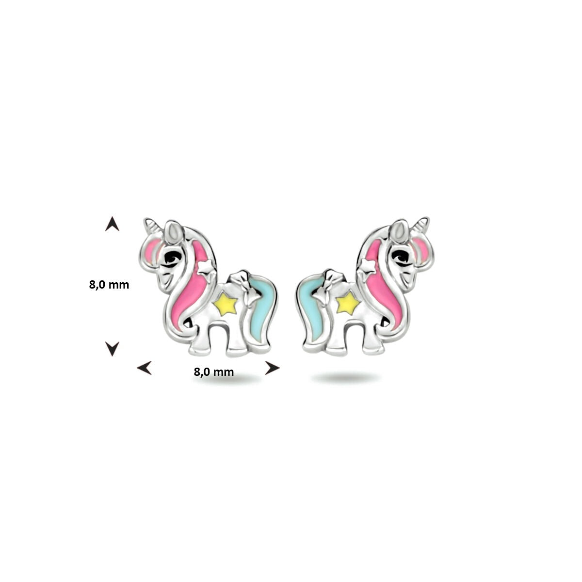 Puces d'oreilles en argent licorne – rhodiées avec émail
