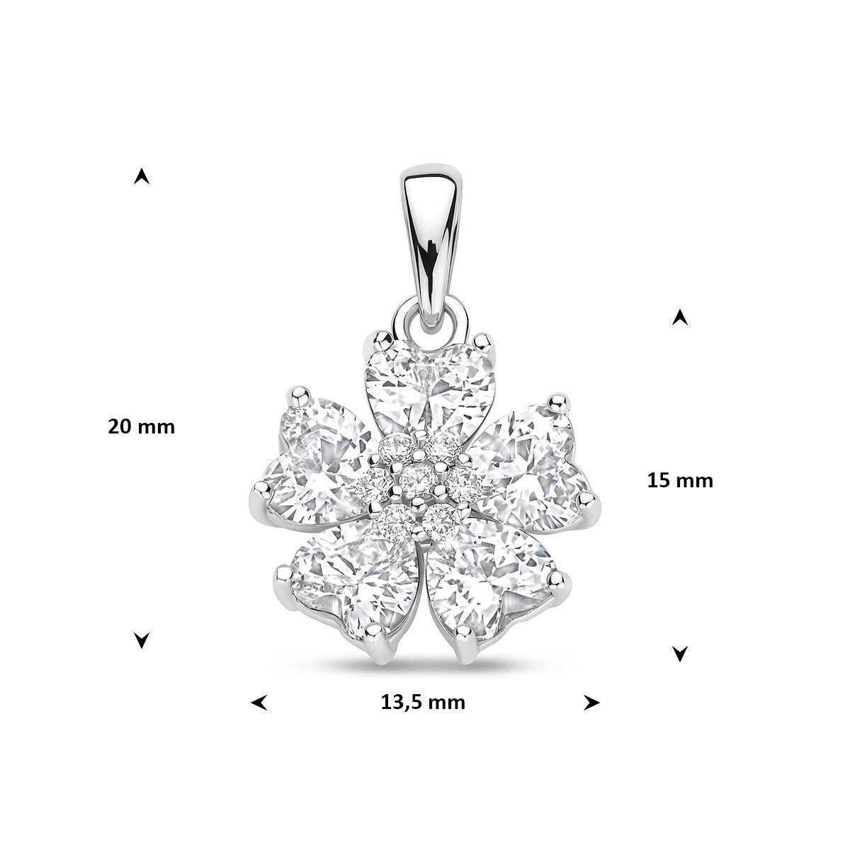 Pendentif en argent rhodié avec zircone en forme de cœur