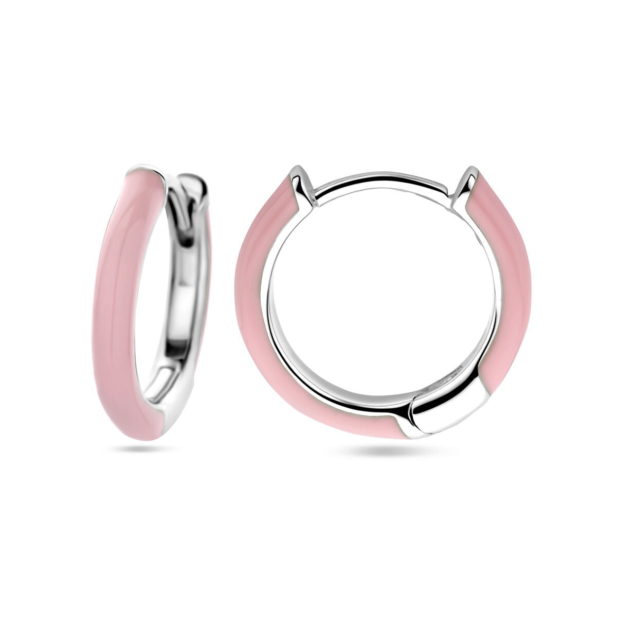 Créoles en argent rhodié avec émail rose