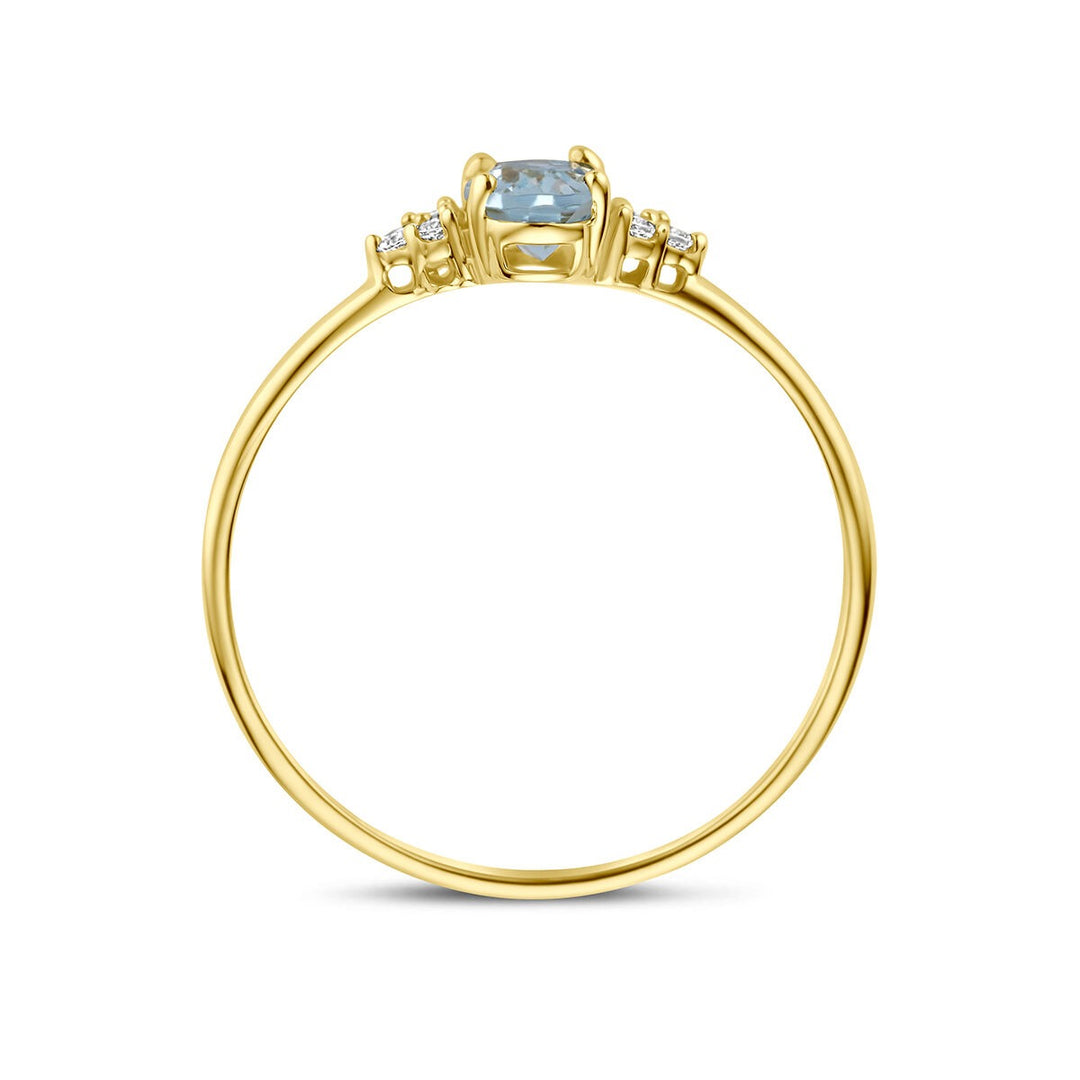 14k Geelgouden ring met blauwe topaas en zirkonia