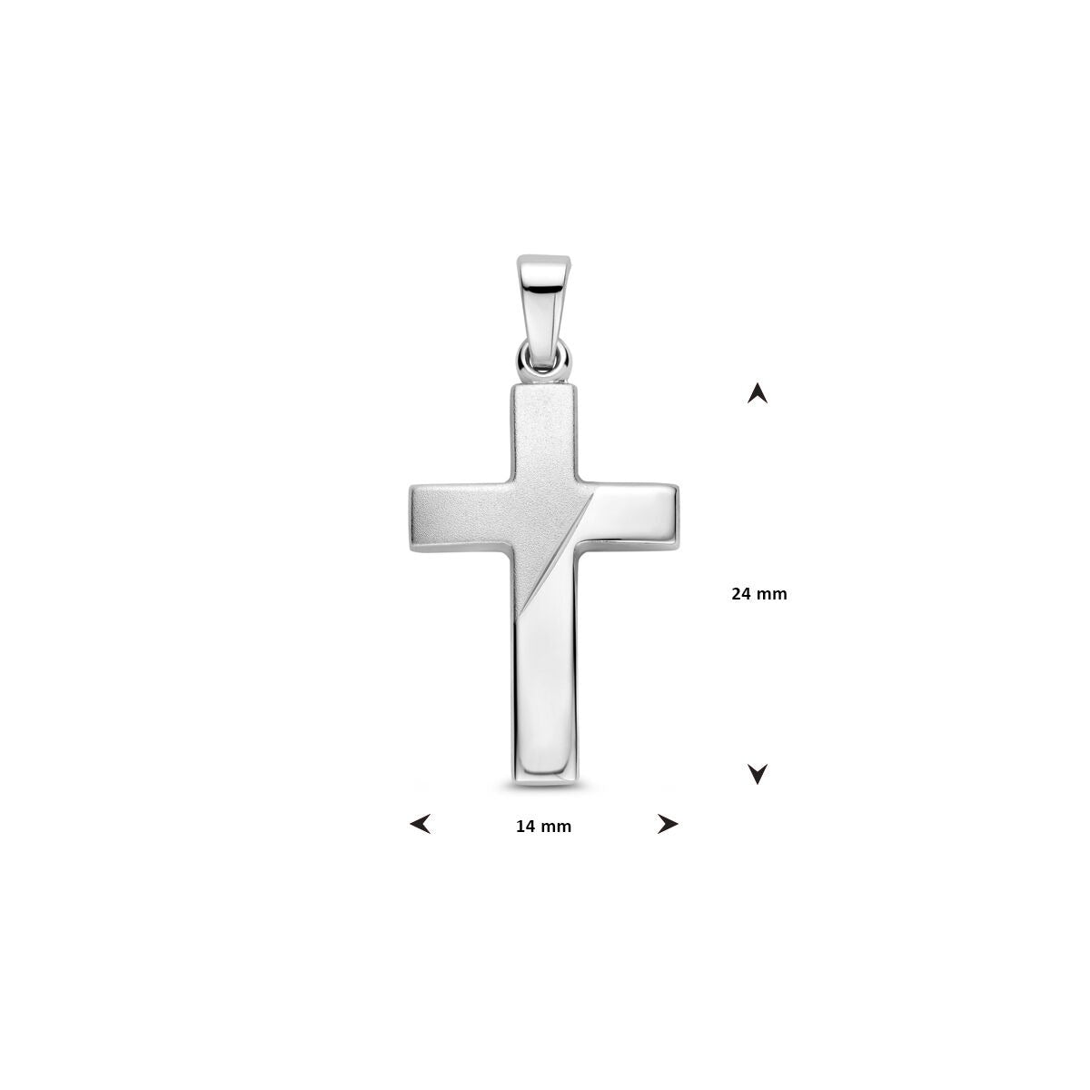 Pendentif croix en argent – rhodié 925 argent avec des détails mats, polis et diamantés