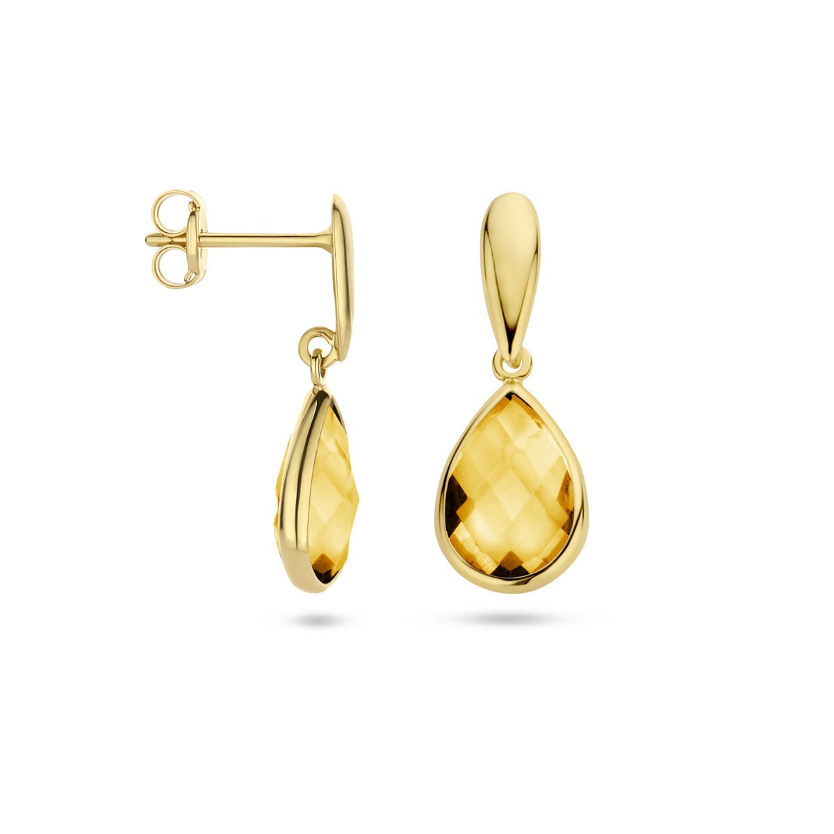boucles d'oreilles en or jaune 9k avec citrine