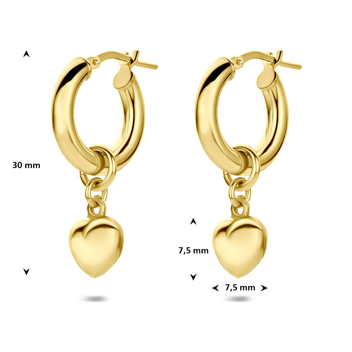 Créoles en argent 925 plaqué or avec cœur pour femme