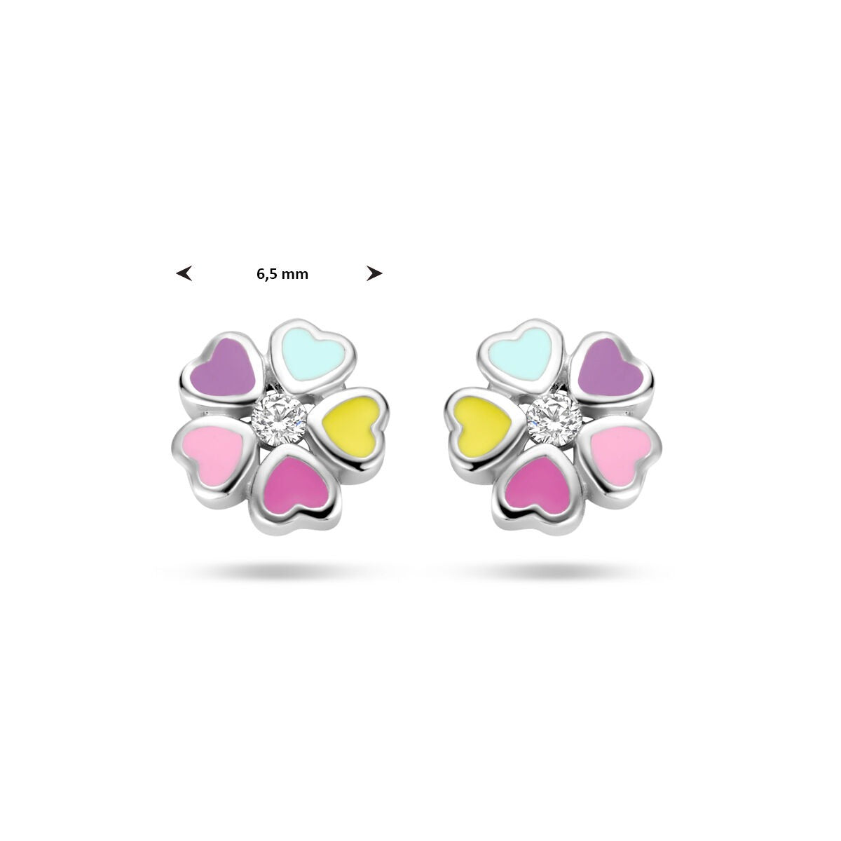 Puces d'oreilles Fleur en Argent Rhodié avec Zircone 925