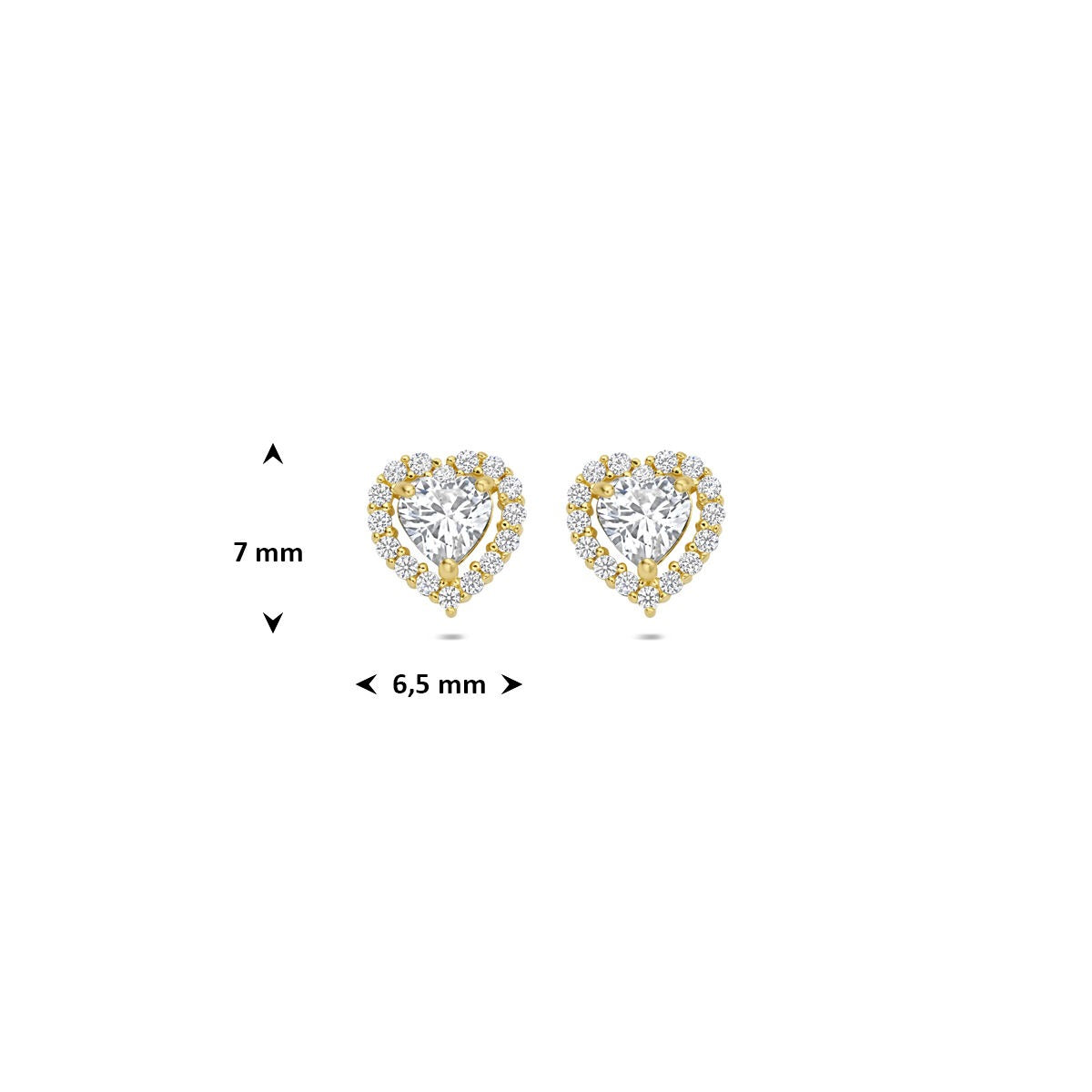 Puces d'oreilles en or avec cœur et zircone – 14k, sertissage entourage