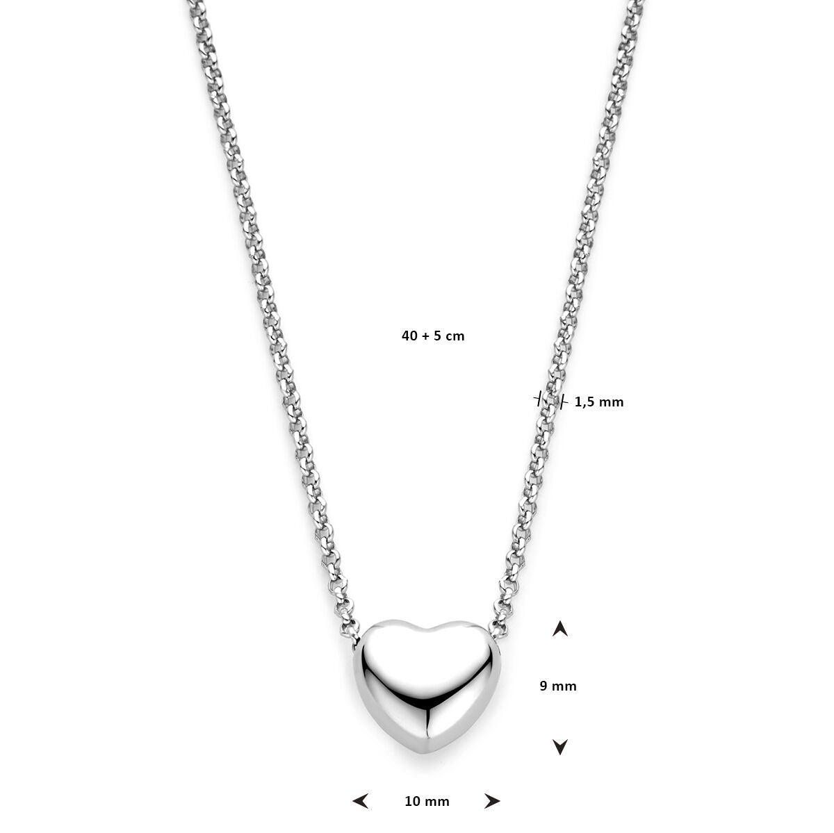 Collier en argent pour femme avec cœur – collier rhodié 40-45 cm