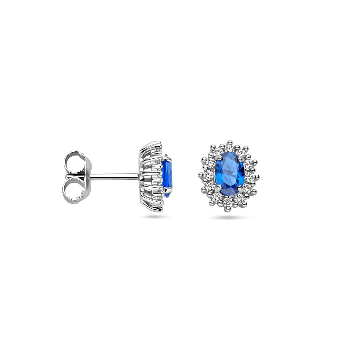 Puces d'oreilles en argent avec saphir et zircone – rhodié 925