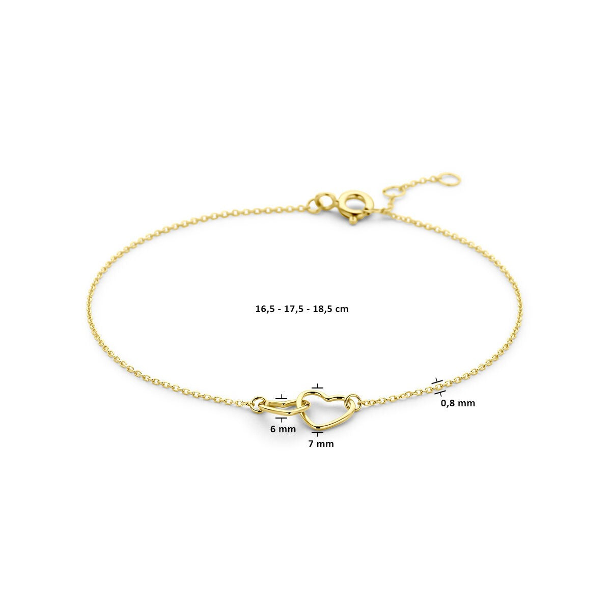 Bracelet en Or Jaune 14k avec Cœurs – Détail Ajustable et Amoureux