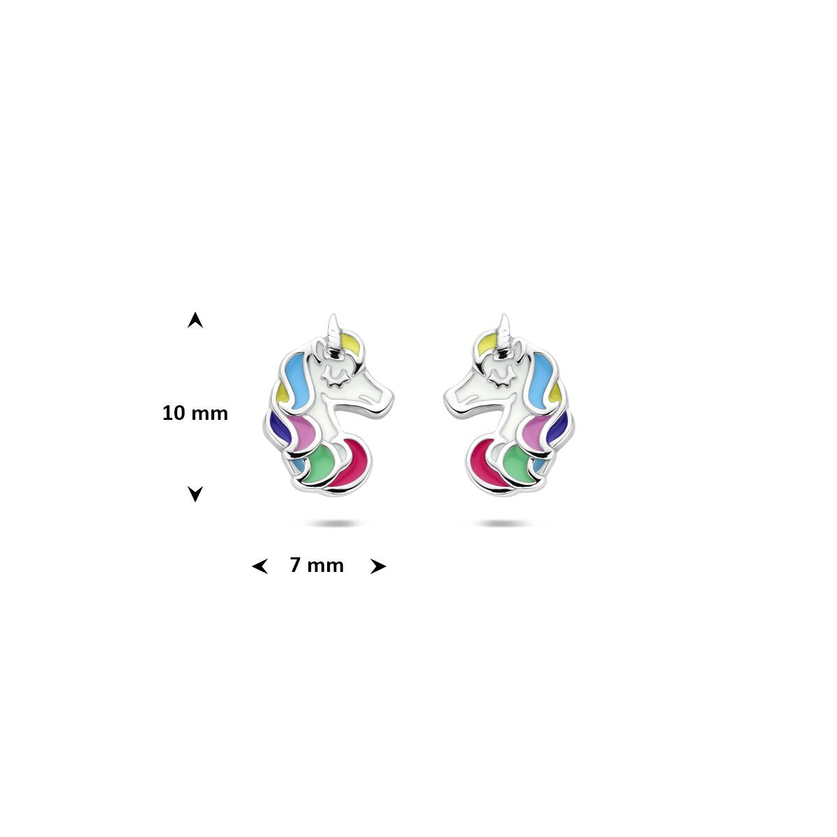 Puces d'oreilles en argent licorne – rhodiées avec émail coloré
