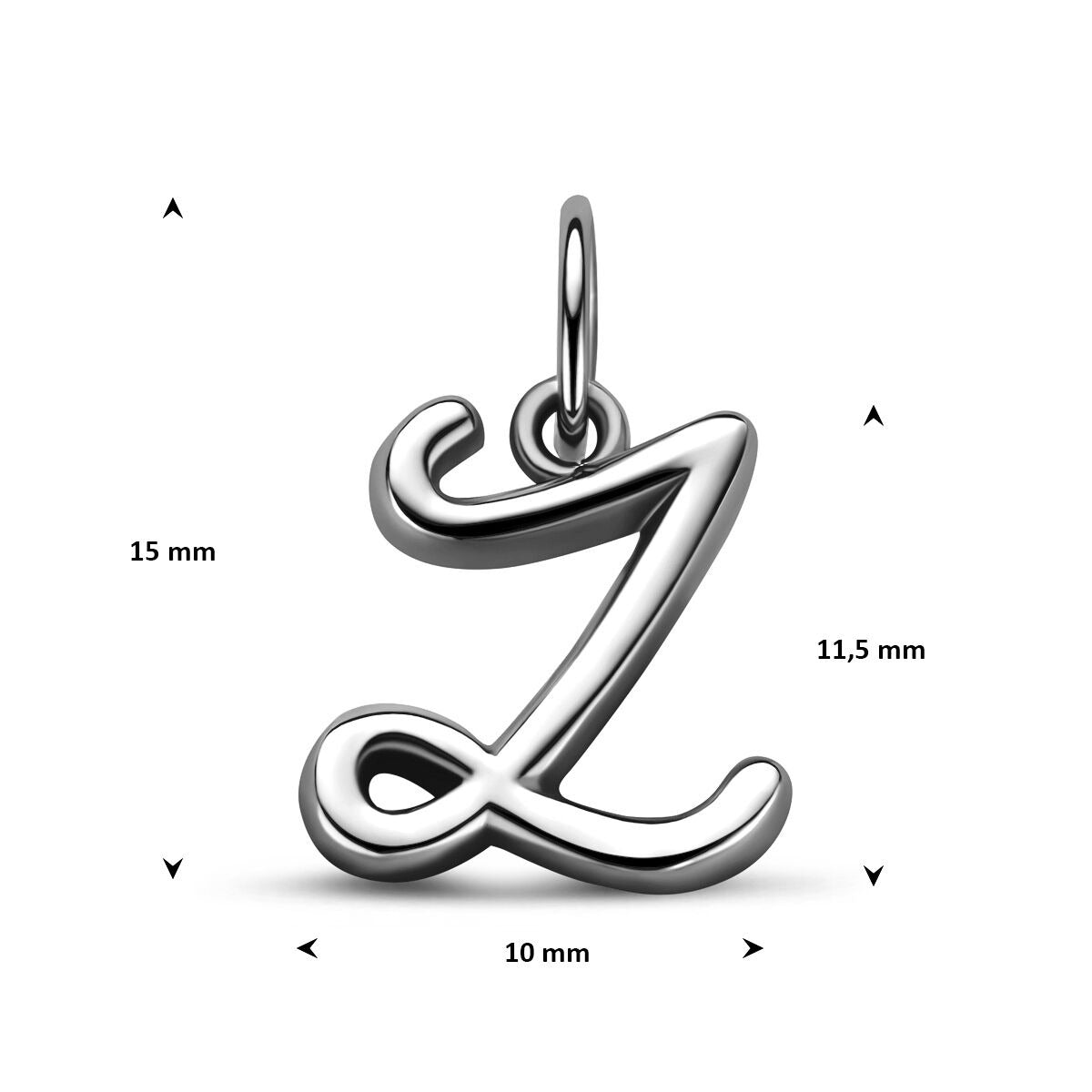 pendentif en argent rhodié en forme de lettre