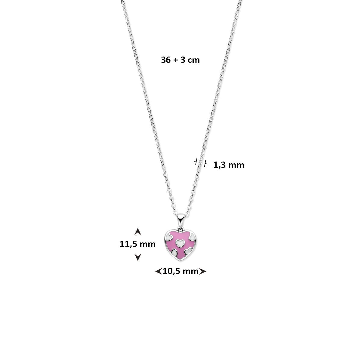 Collier en argent avec cœur – collier rhodié pour enfant 36 + 3 cm