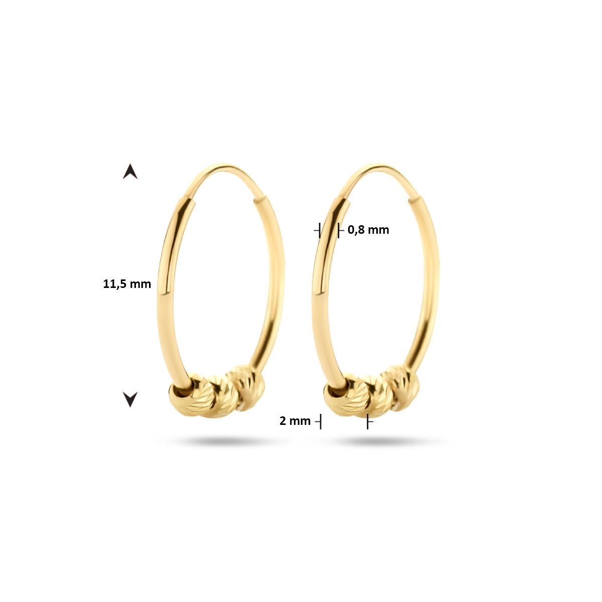 Créoles en or avec billes – 14k, 11 mm