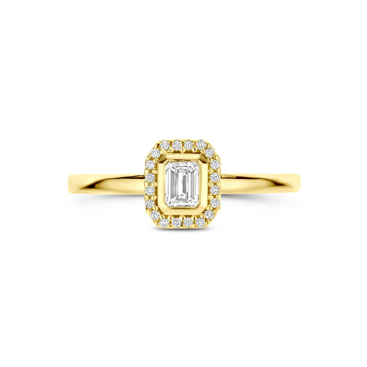 bague en or jaune 14k avec diamant taillé en émeraude
