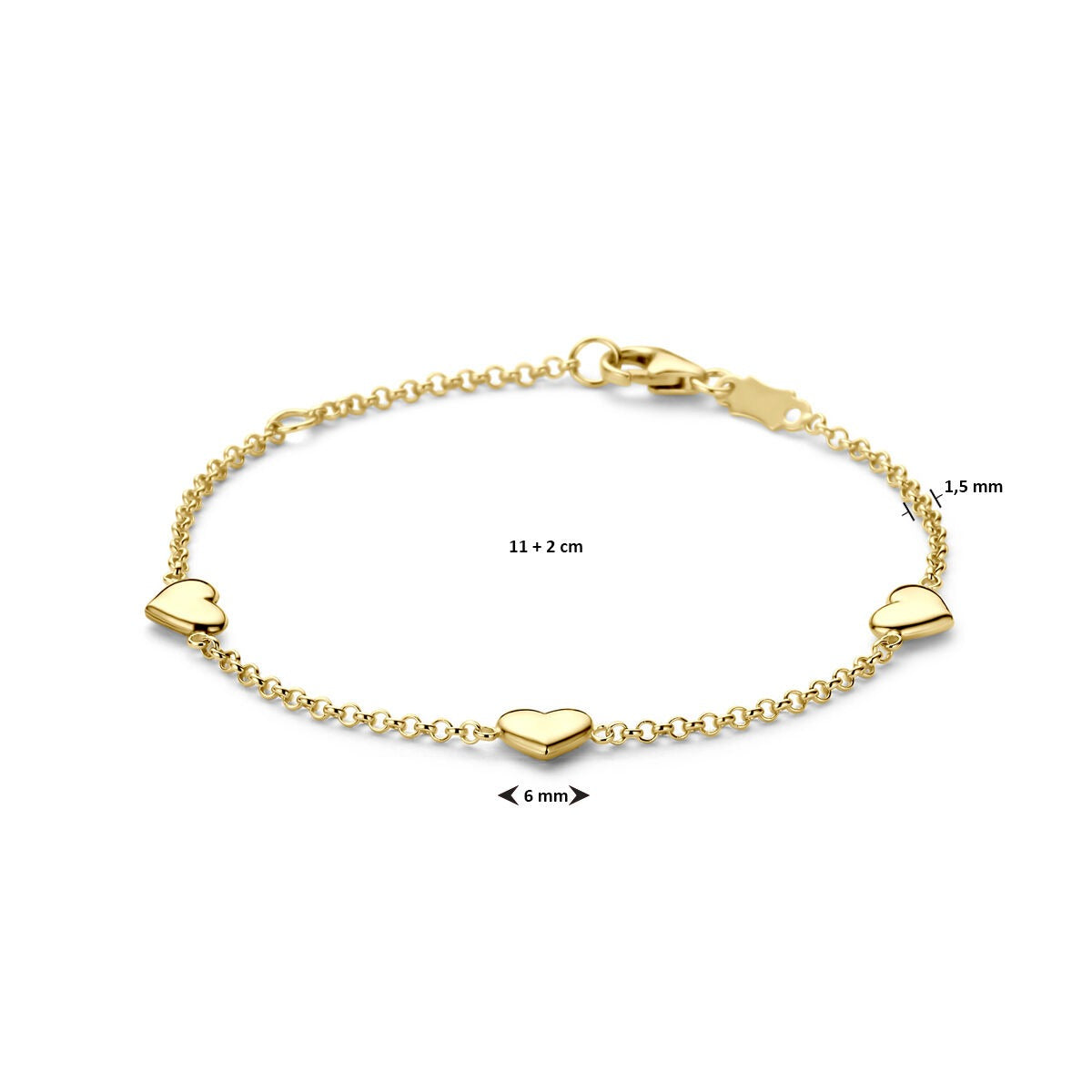 Bracelet en or jaune 14k avec cœurs