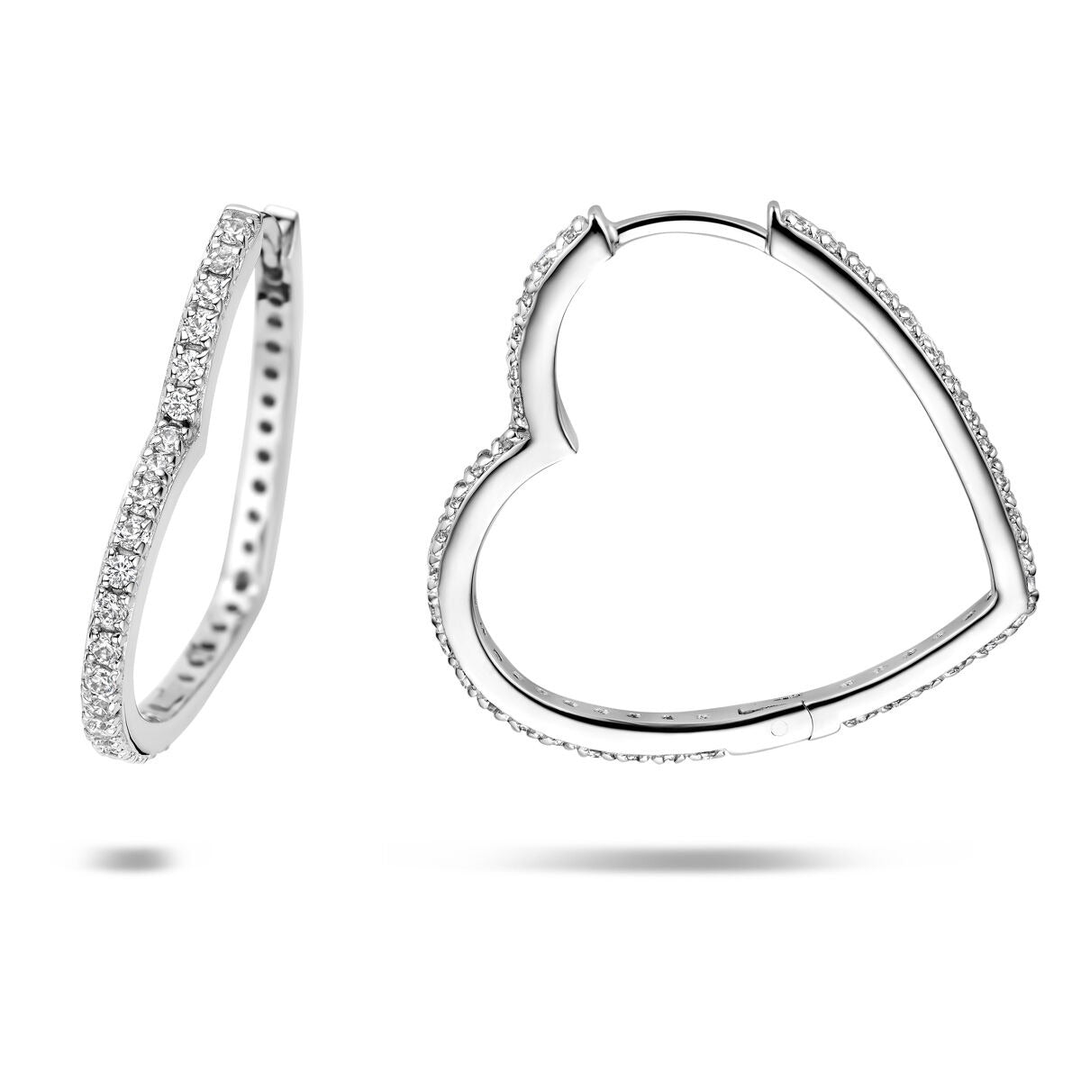 Créoles en argent 925 rhodié en forme de cœur avec zircone