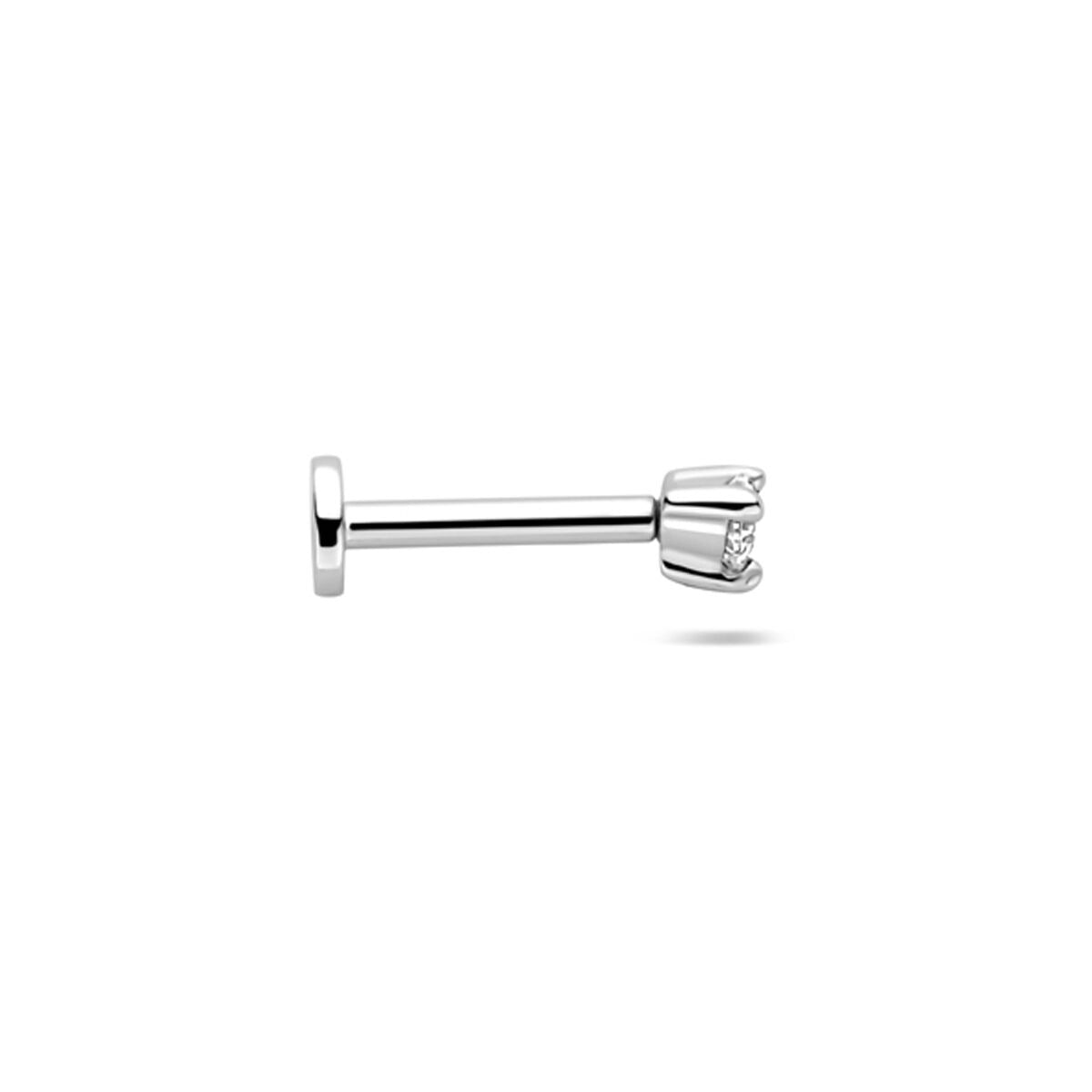 Piercing en Argent Rhodié à Dos Plat avec Zircone