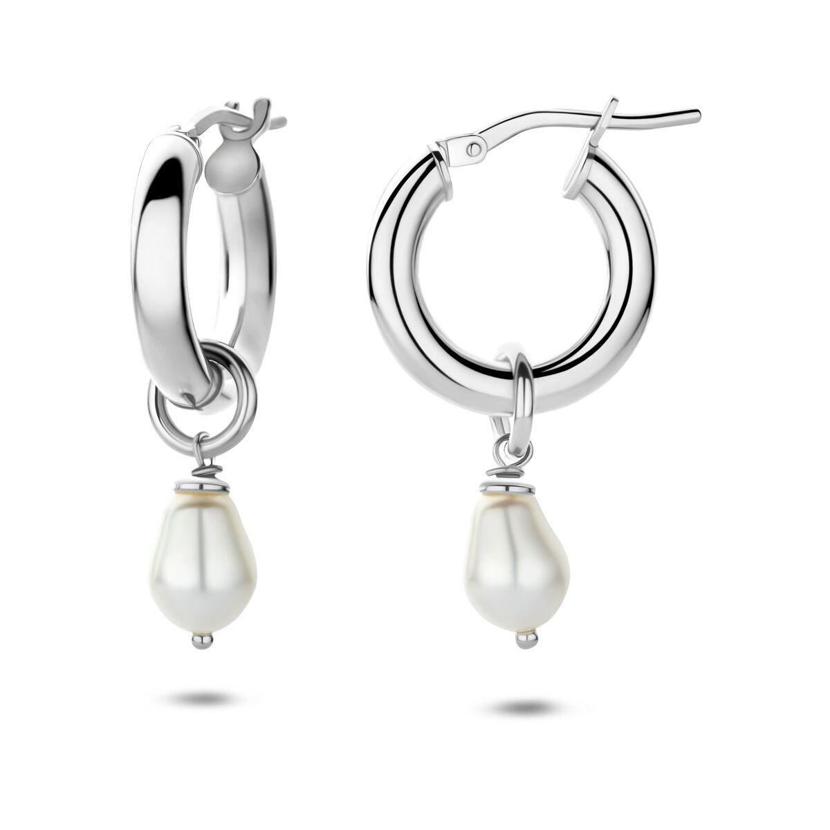 Créoles en argent 925 rhodié avec perle d'eau douce