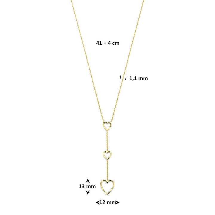 Geelverguld 925 zilveren Y-collier met hartjes