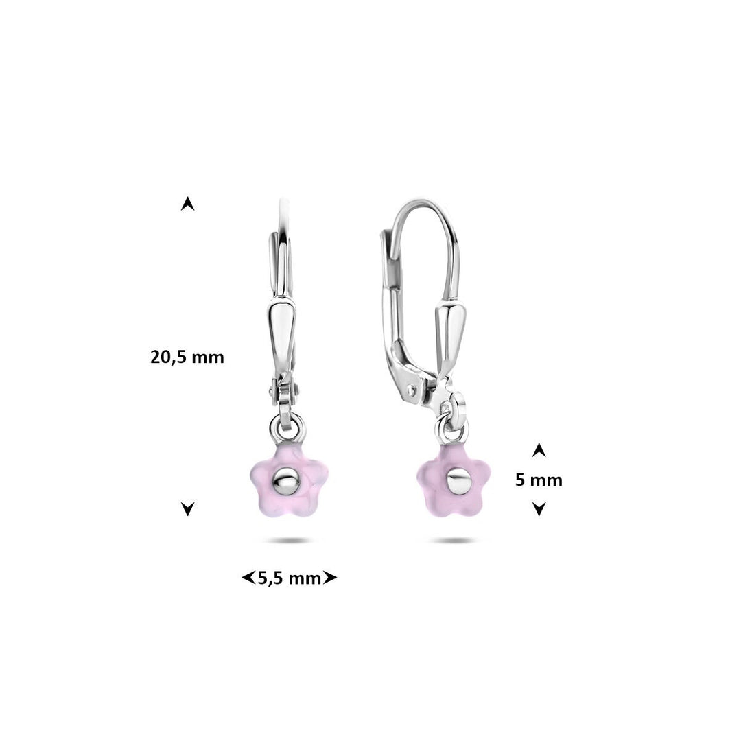 Gerhodineerd 925 zilveren bloem oorhangers met roze emaille