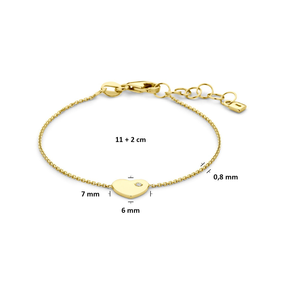 Bracelet pour enfant en or jaune 9k avec cœur et zircone