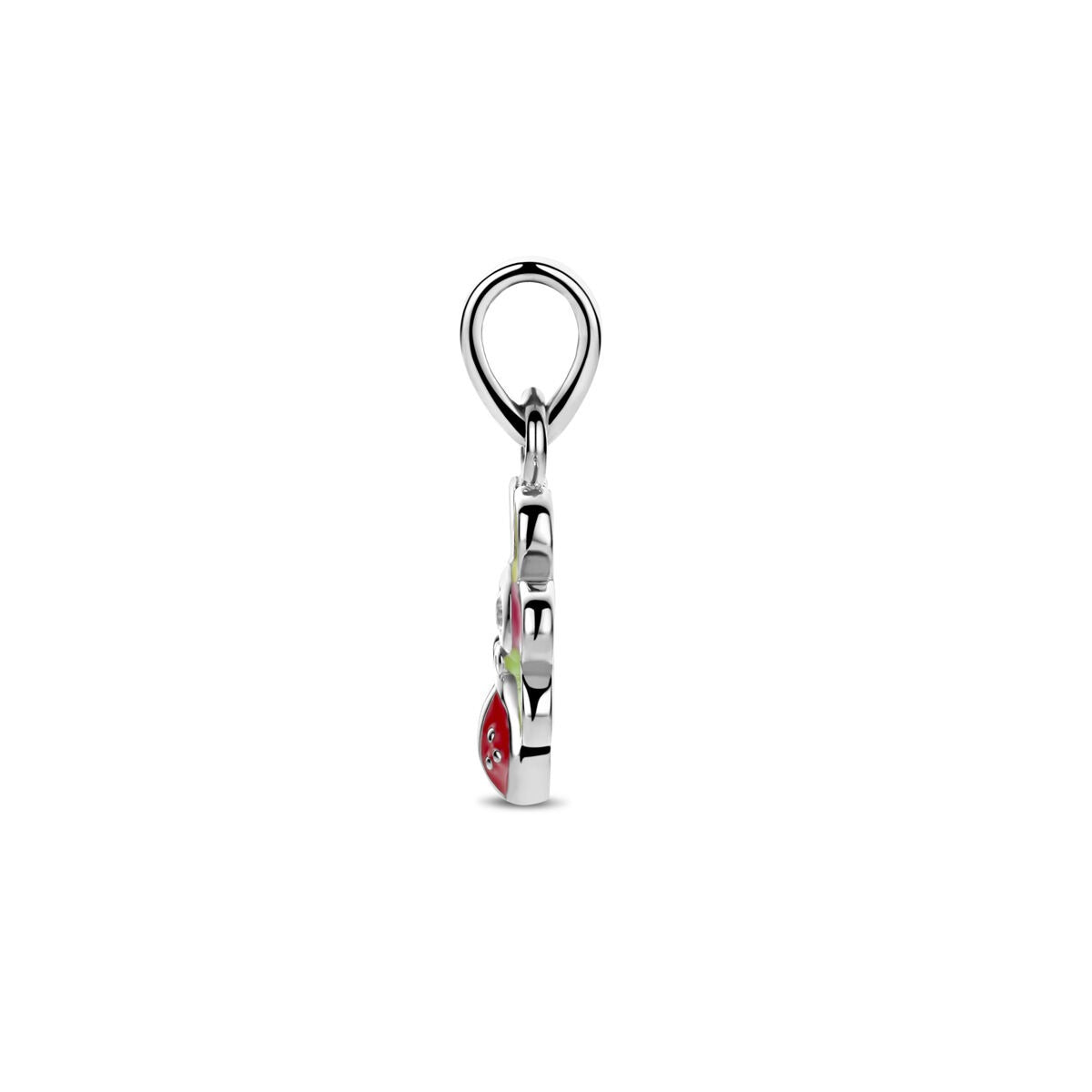 Pendentif pour enfant en argent fleur avec coccinelle – rhodié