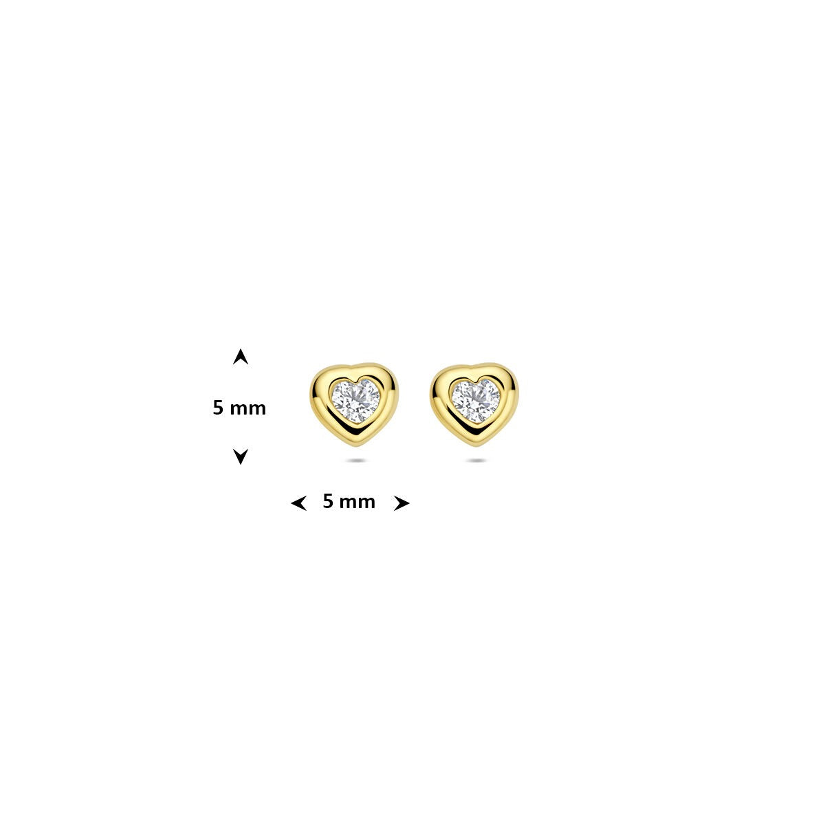 Puces d'oreilles en or jaune avec cœur et zircone – 14k