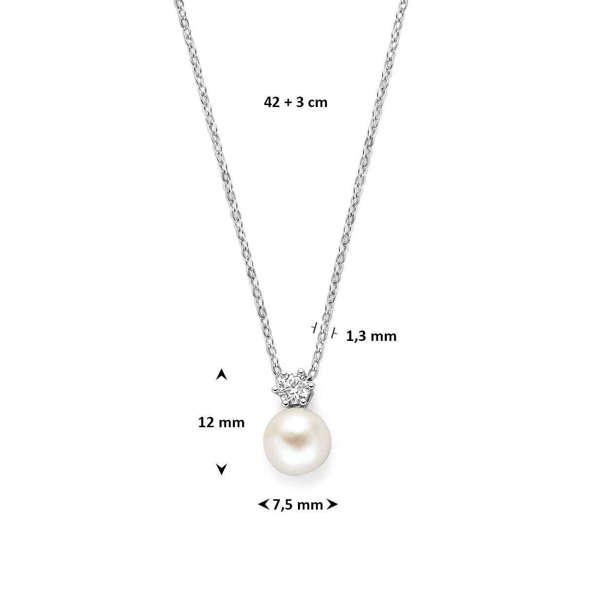 Collier en argent 925 rhodié avec perle et zircone