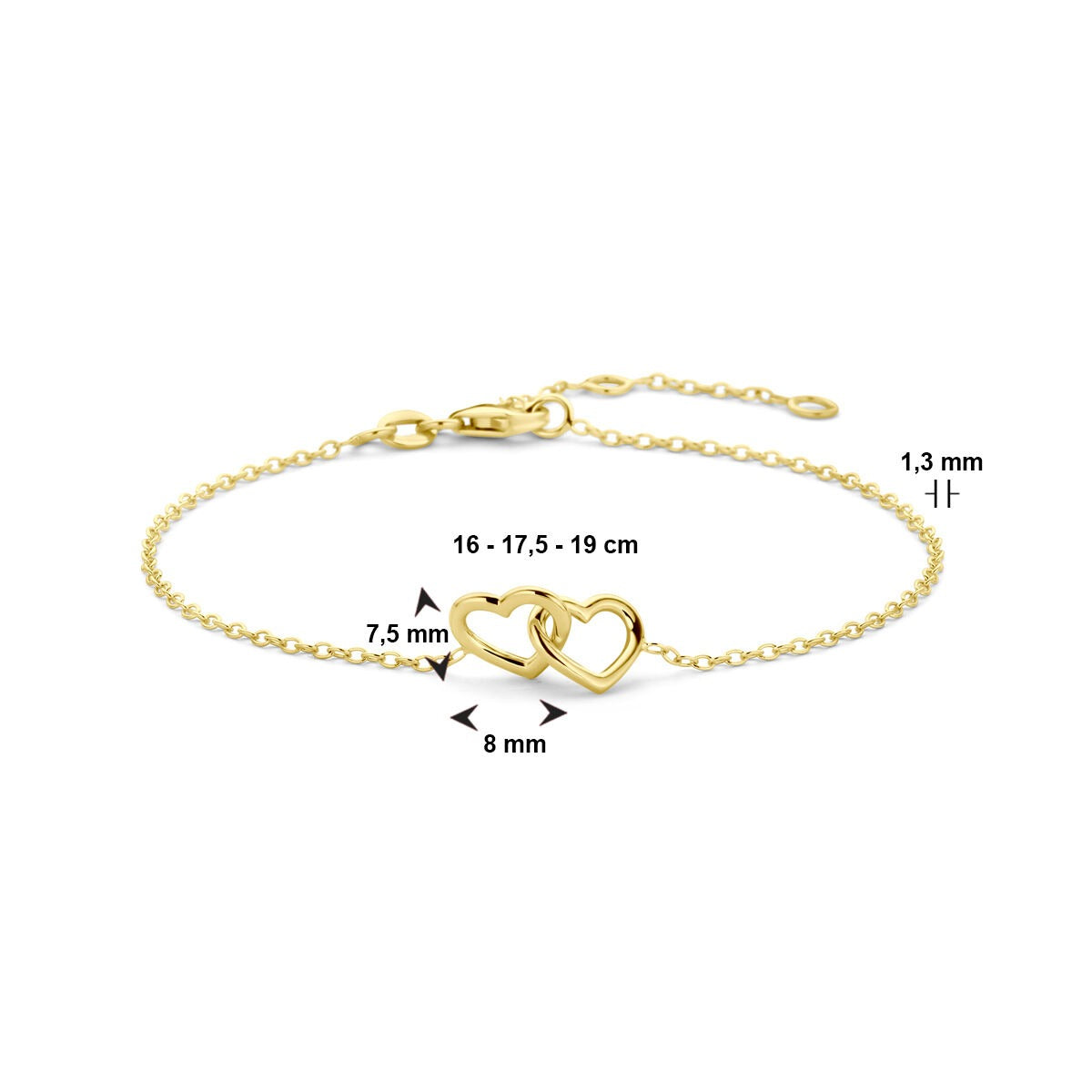 Bracelet en or jaune 14k avec deux cœurs