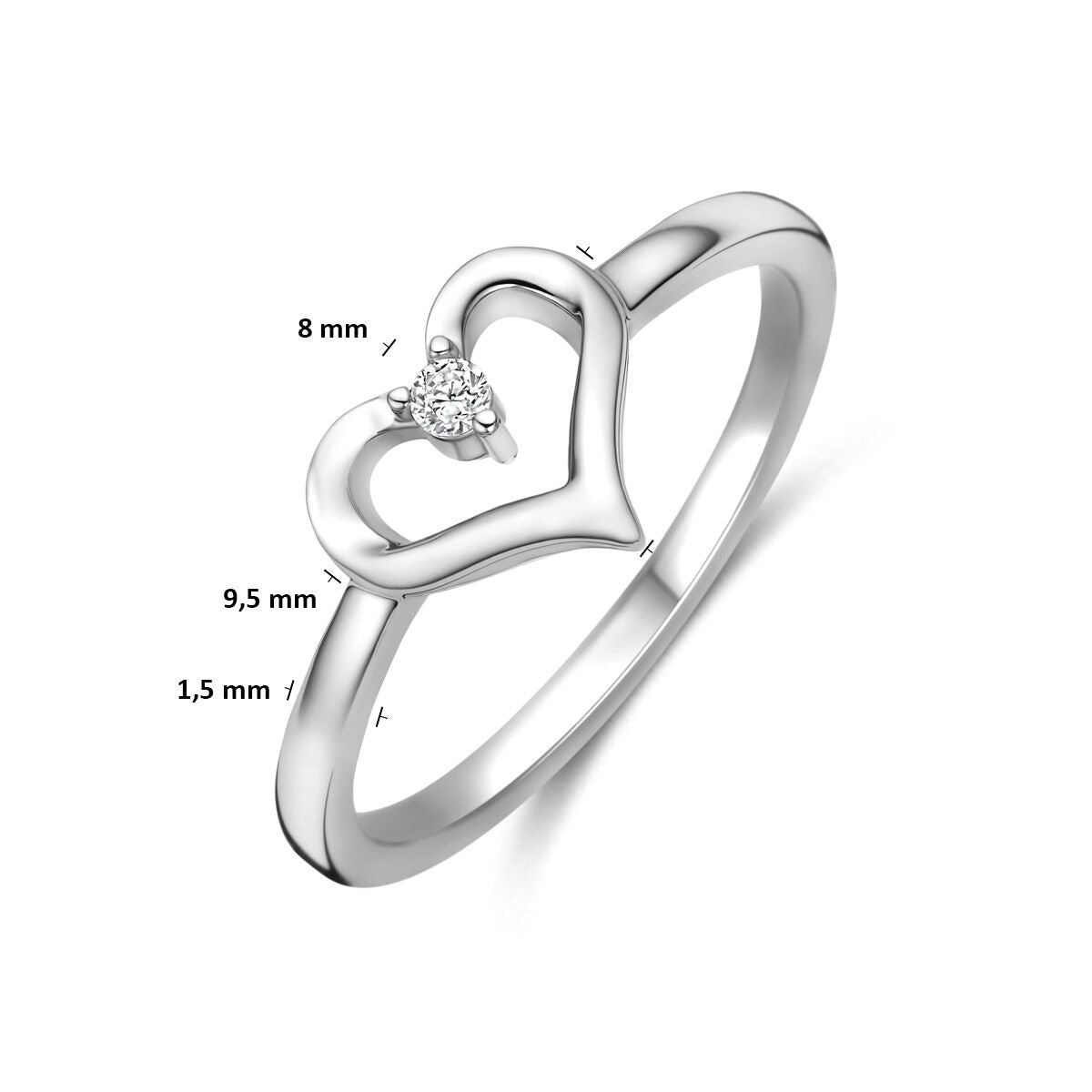 Bague en Argent 925 Rhodiée avec Cœur et Zircone