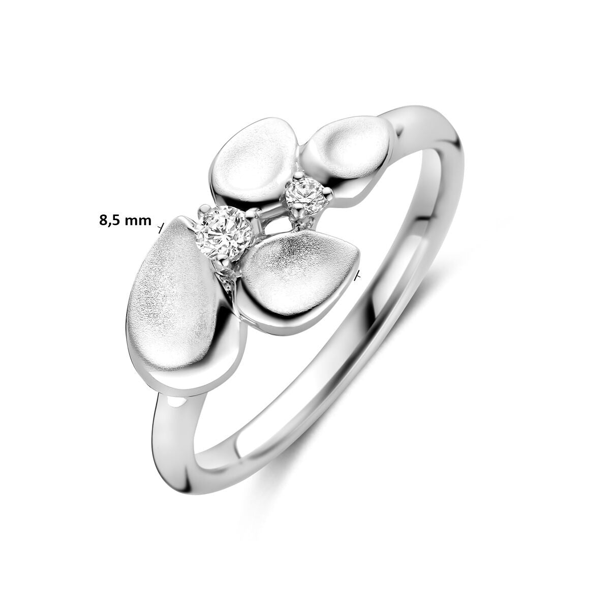 Bague pour femme en argent rhodié avec zircone – 8,5 mm de large