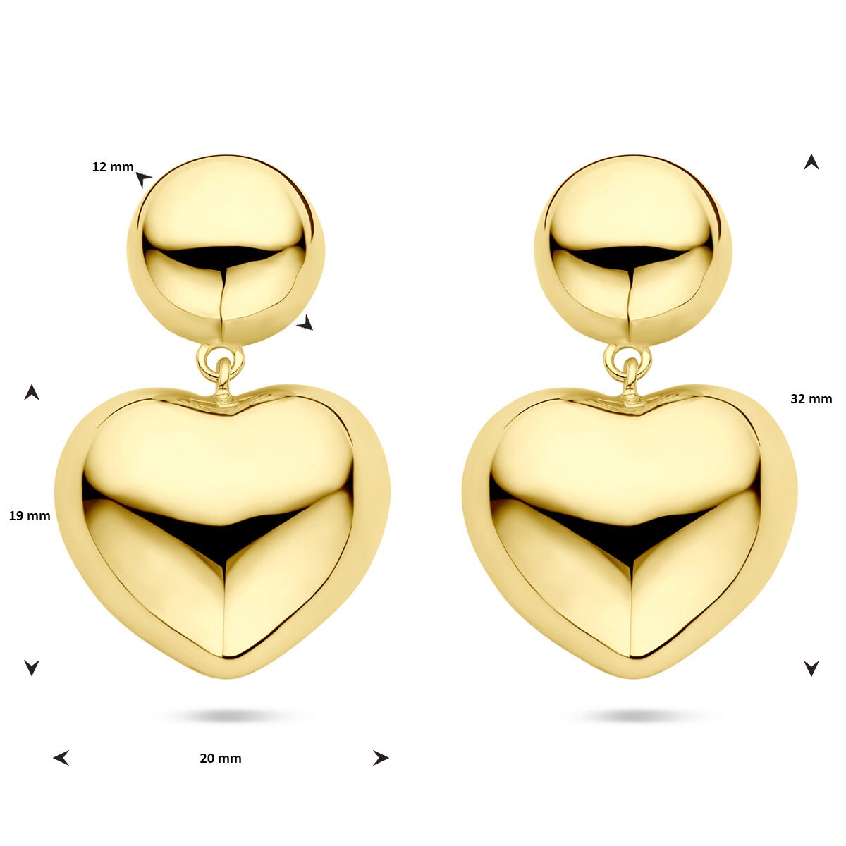 Boucles d'oreilles en argent 925 plaqué or avec cœur