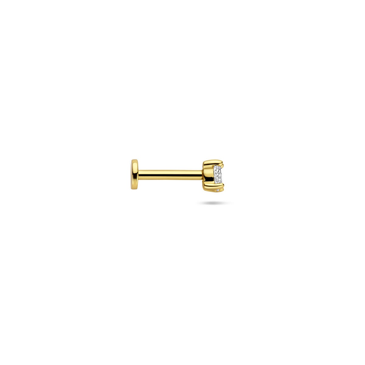 Piercing plaqué or en argent 925 à dos plat avec zircone ovale