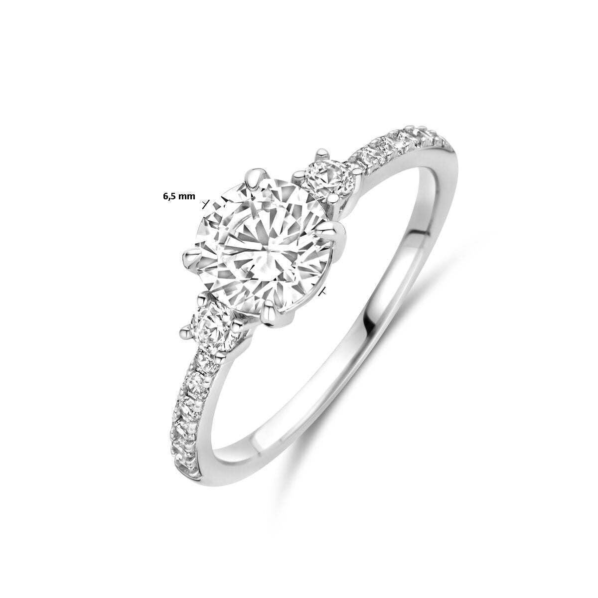 Bague pour femme en argent avec zircone taillée en brillant – argent rhodié, 6,5 mm de large