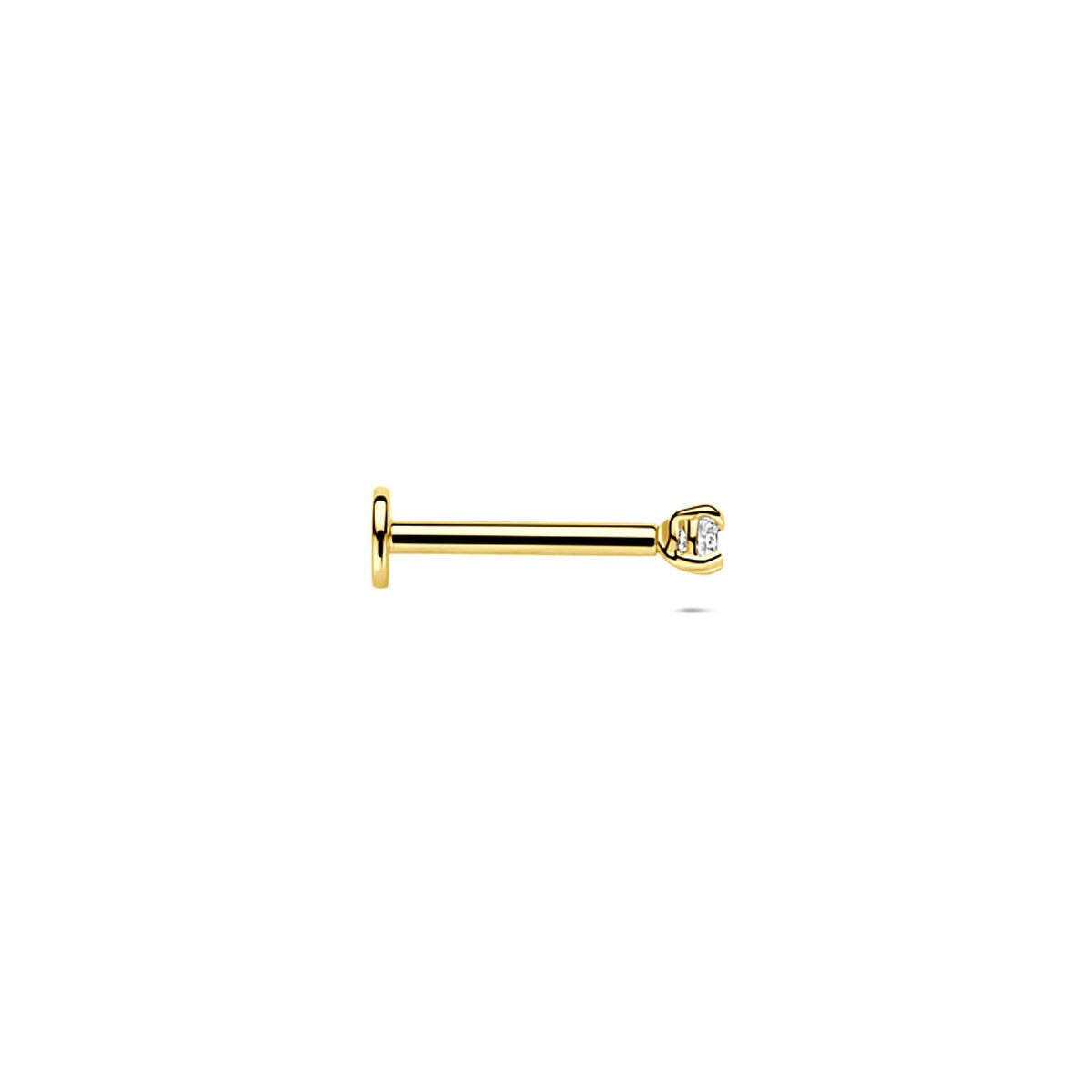 piercing à dos plat en or jaune 9k avec zircone 2 mm