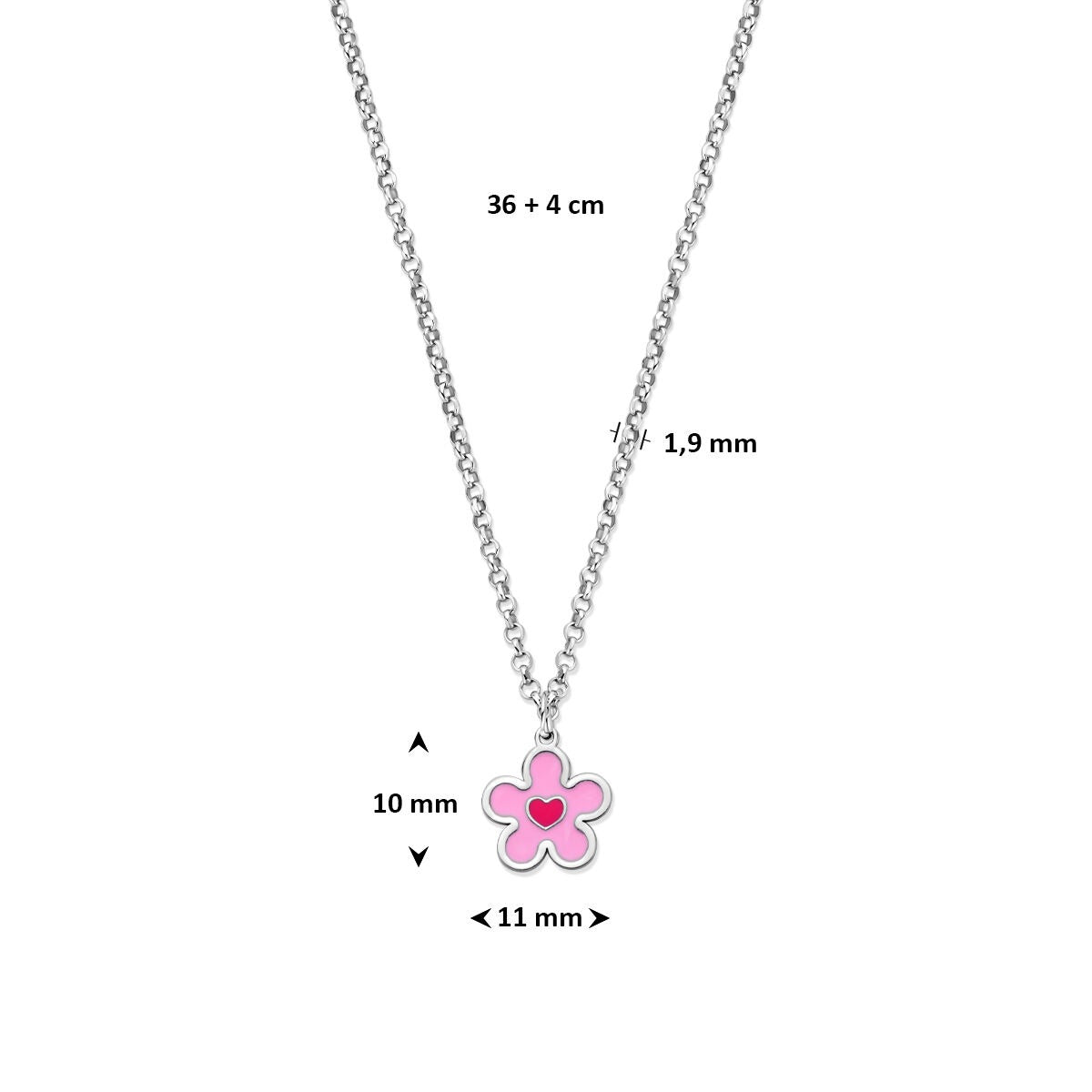 Collier pour enfant en argent 925 rhodié avec fleur et cœur