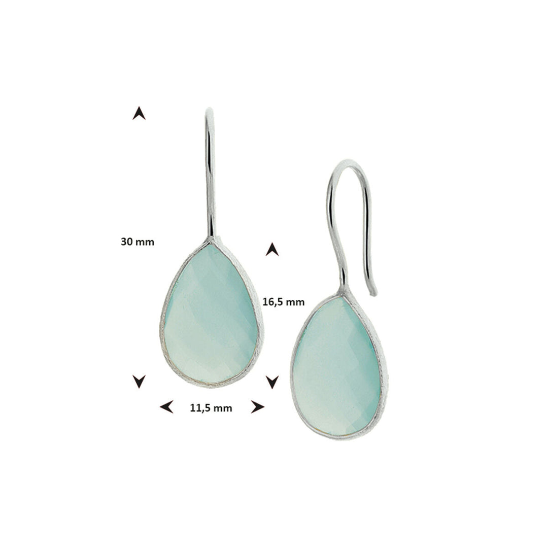 Zilveren oorhangers met groene chalcedoon – druppelvormig in entourage zetting