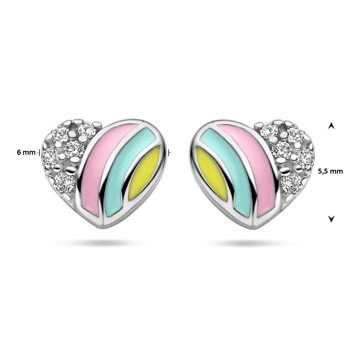 Puces d'oreilles en argent rhodié en forme de cœur avec zircone 925