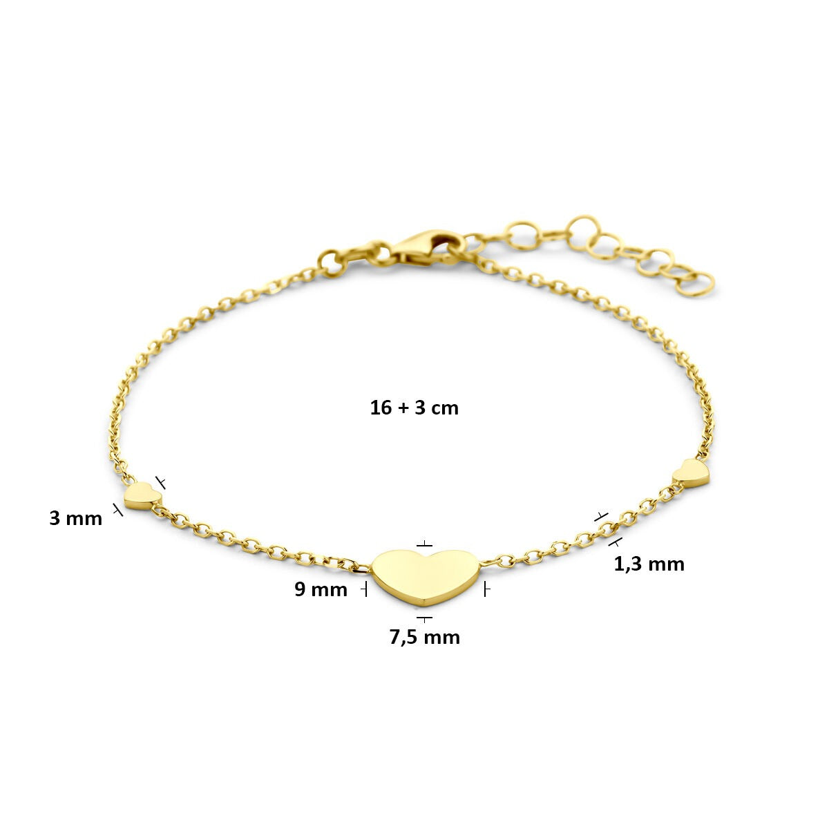 Bracelet en or jaune 14k avec cœurs