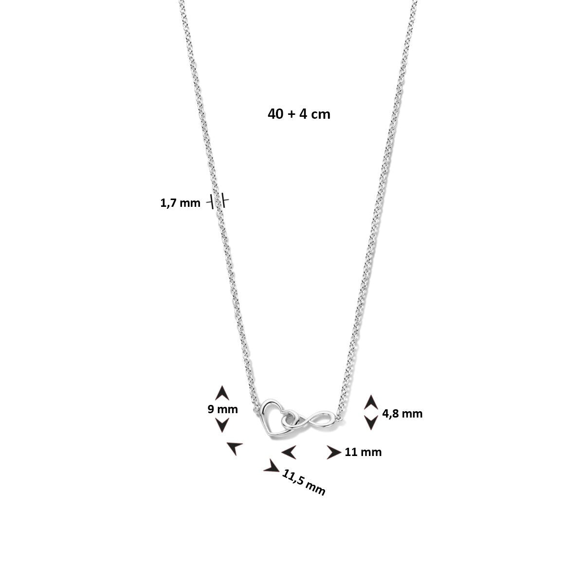 Collier en argent 925 rhodié avec cœur et infini