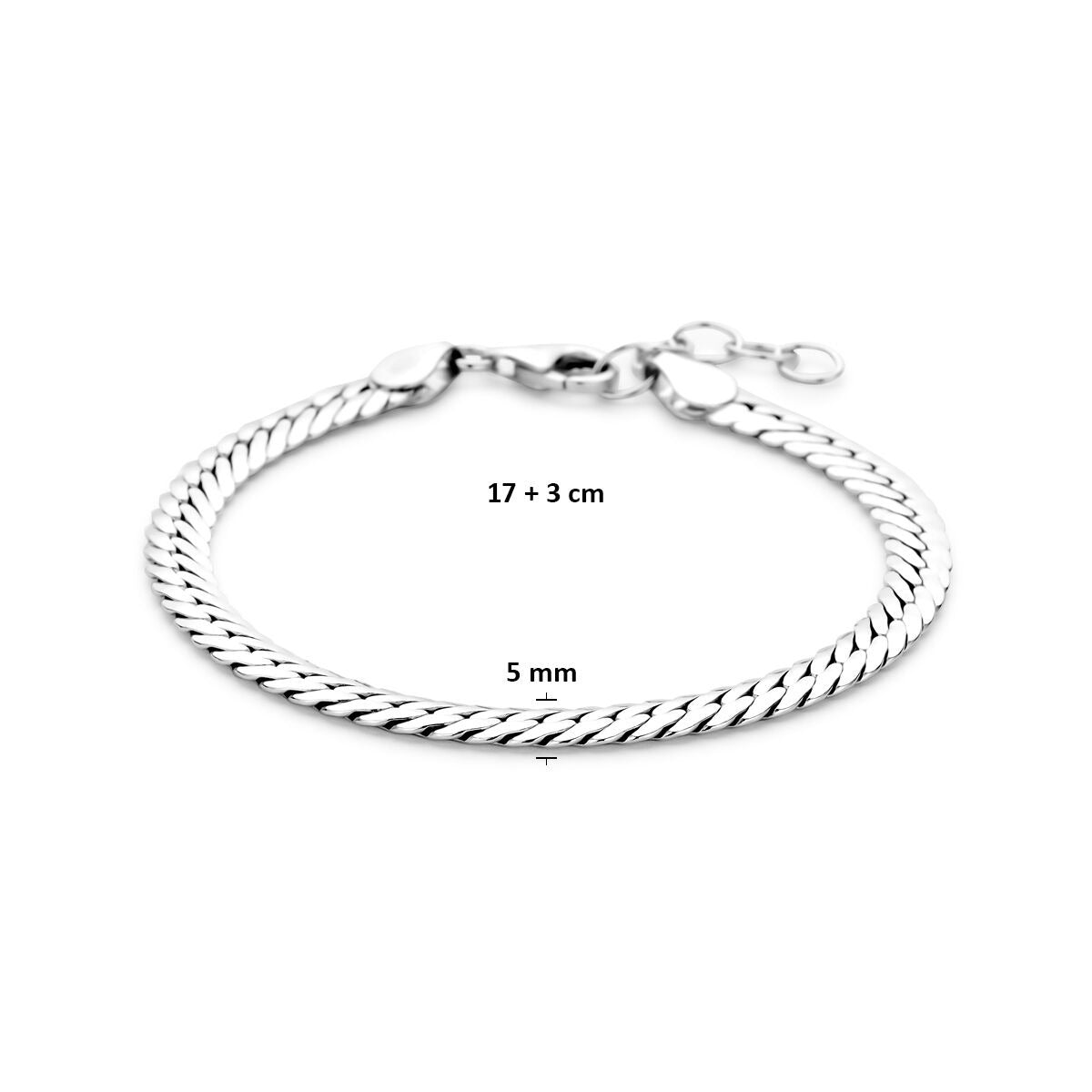 Bracelet en argent 925 rhodié avec maille gourmette 17–20 cm