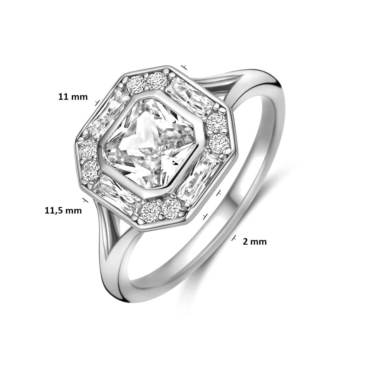 Bague en Argent 925 Rhodié avec Entourage en Zircone