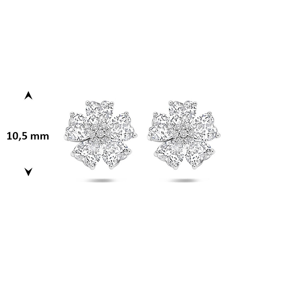 Puces d'oreilles en argent avec zircone en forme de cœur - argent rhodié 925