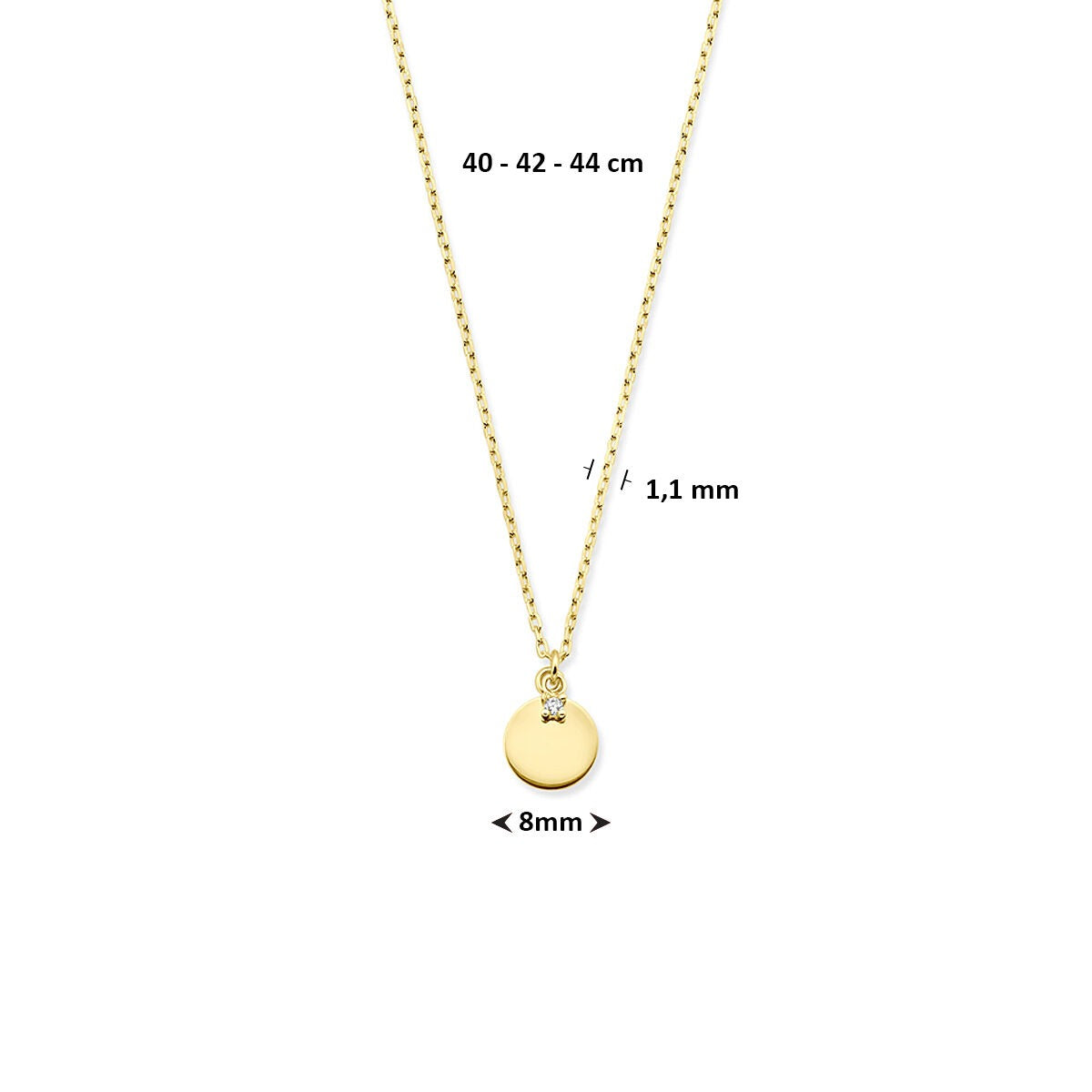 collier en or jaune 14k avec rond et zircone – 40-44cm