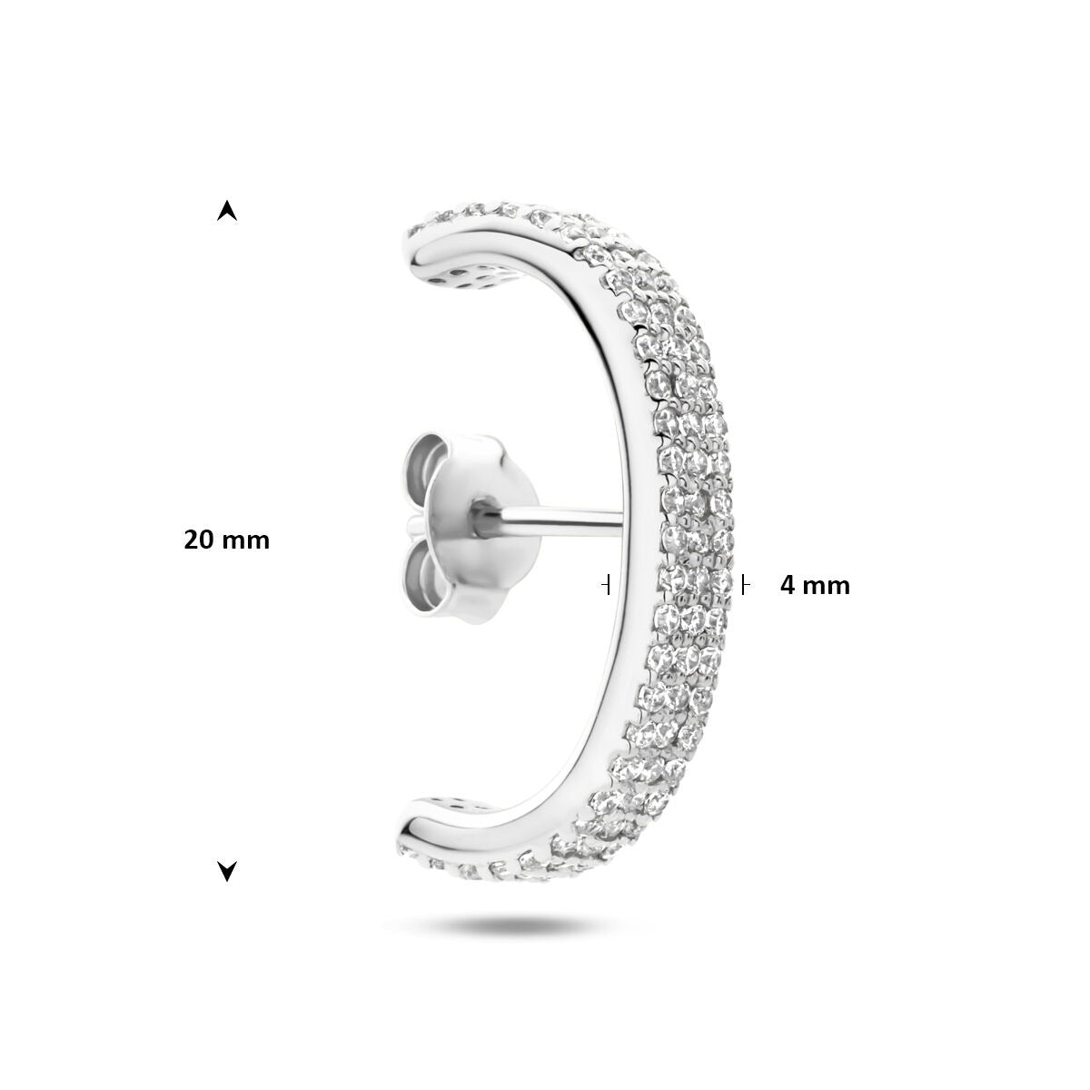 Boucle d'oreille suspendue en argent 925 rhodié avec pavé de zircone